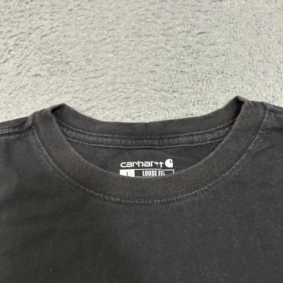 Carhartt Shirt Womens Large Black Short Sleeve Crew Neck Pocket Tee Loose Fit - Picture 4 of 10